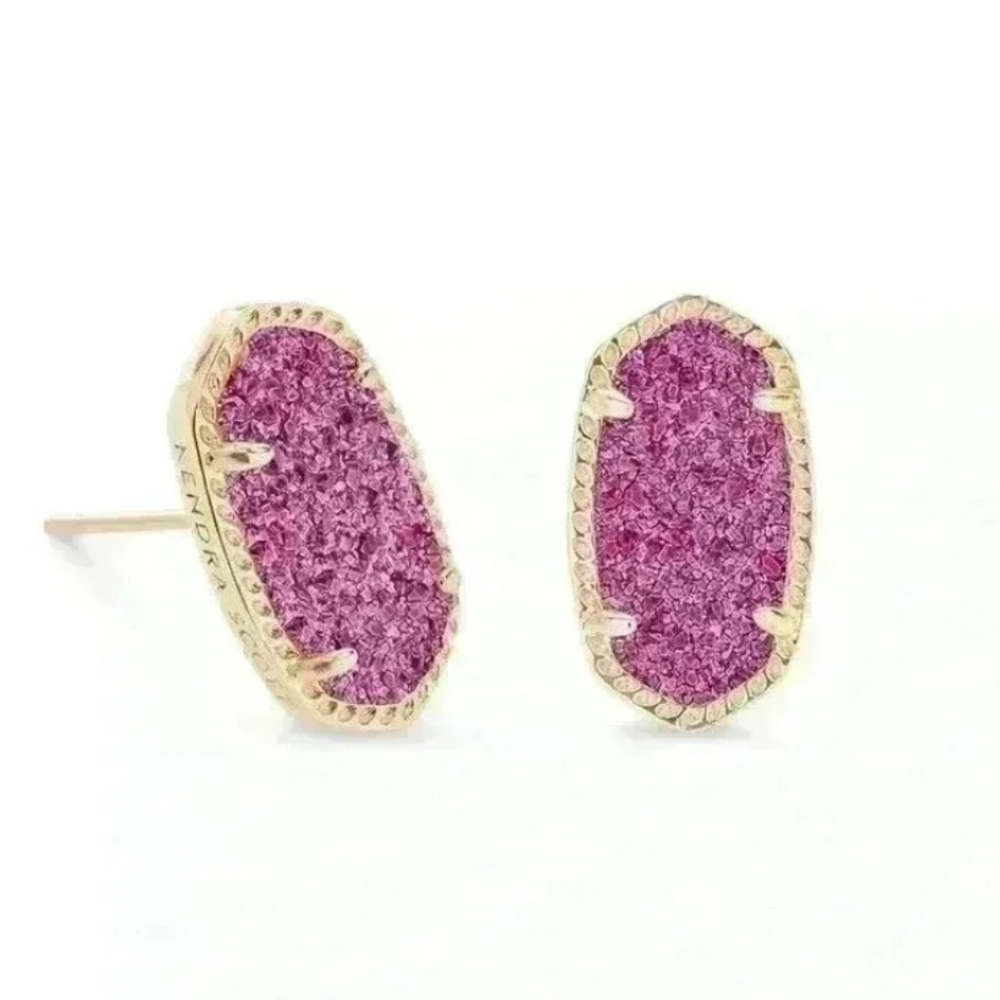 Kendra Scott Ellie Gold Stud Earrings in Fuchsia Drusy